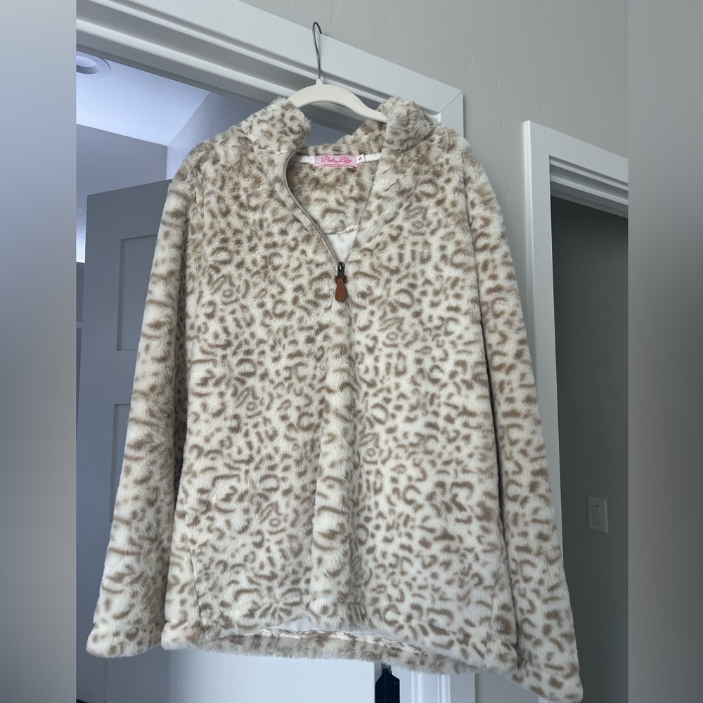 Pink Lily Animal Print Faux Fur Pull Over Jacket